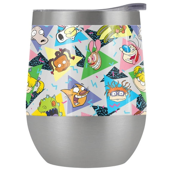 Nickelodeon 90'S Official Nick 90'S Heads 12 oz Stemless Tumbler, Stainless Steel Travel Cup|Lake Tumbler|Insulated with Leak Resistant Slide-Lock Lid