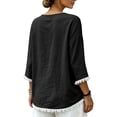 thumbnail image 6 of Qzwdhjm Linen 3/4 Sleeve Tops for Women V Neck Loose Fit Shirts with Frayed Hem Summer Fall Casual Blouses for Dailywear, 6 of 8
