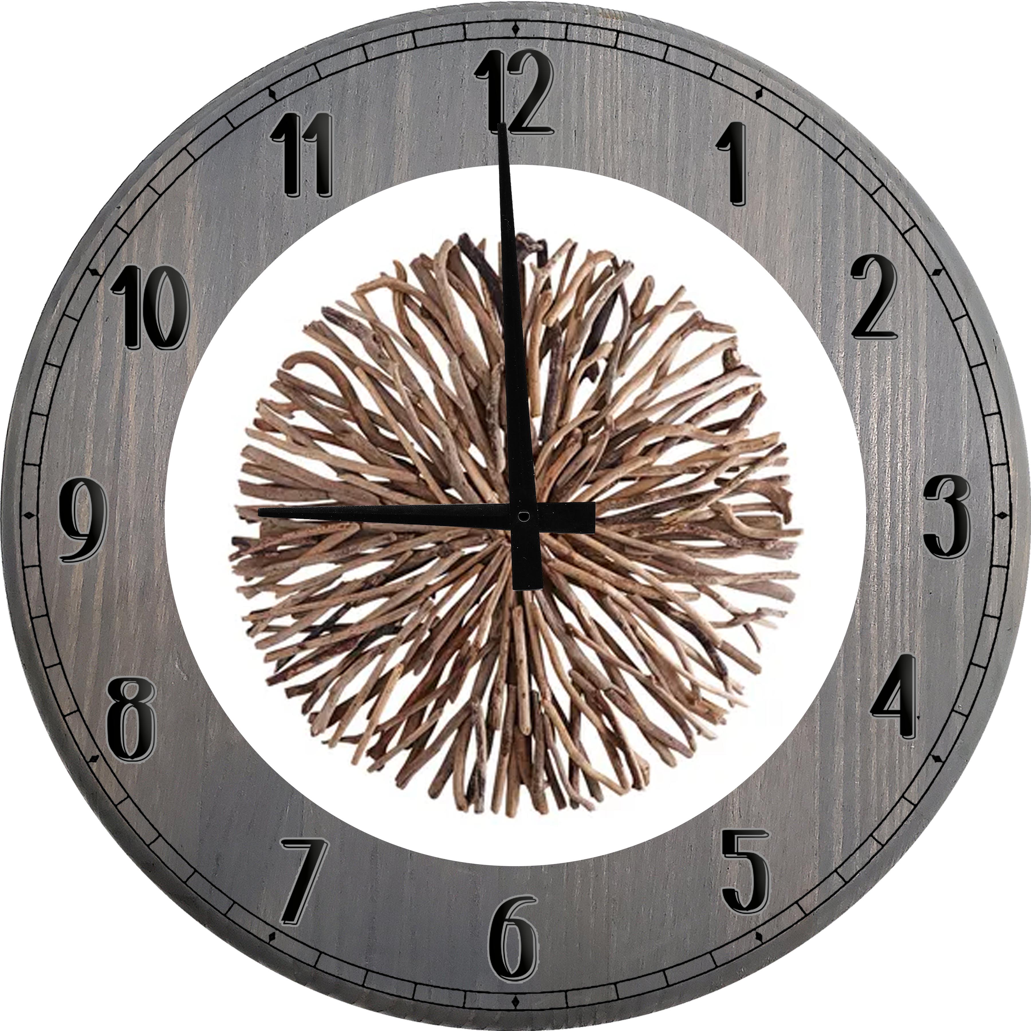 Large Wood Wall Clock 24 Inch Round Driftwood Wall Art Tan Wall Decor