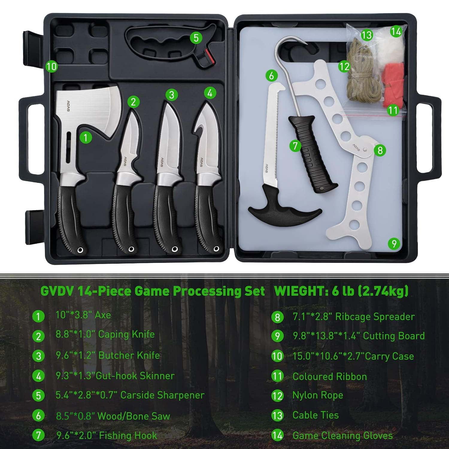 GVDV Hunting Knife Set for Hunting, Fishing, Camping, 14 Pieces