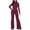 Wine, variant on WREESH Womens Business Casual Jumpsuit Fashion Wide Leg Pants Solid Long Sleeve Jumpsuit Long Pants Black