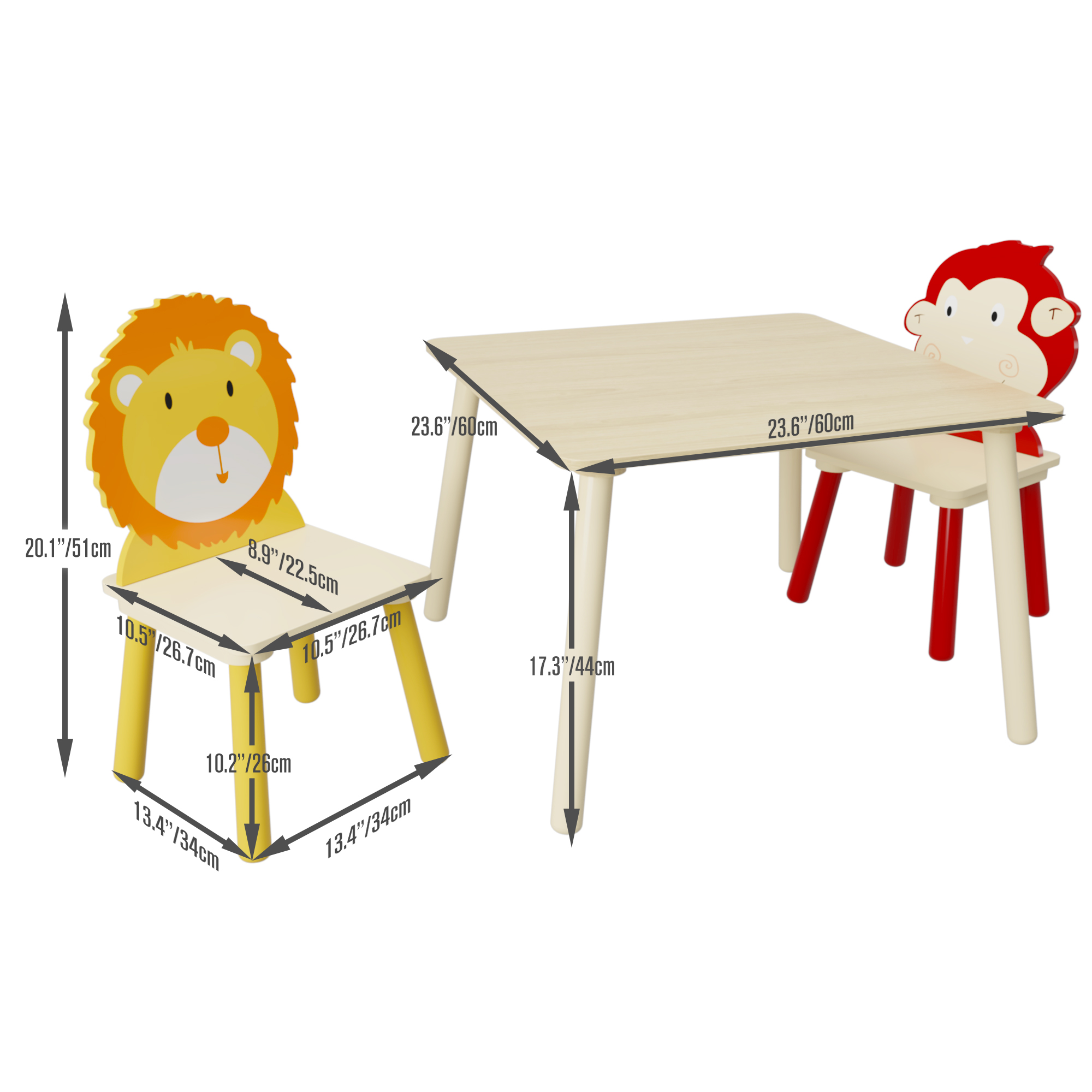 iRerts Kids Table and Chair Set, 3 Pieces Cartoon Animals Wood Kids Activity Table with 2 Chairs, Kids Play Table Set for 3-8 Year Old, Childrens Table and Chairs for Reading, Drawing, Jigsaw Puzzles