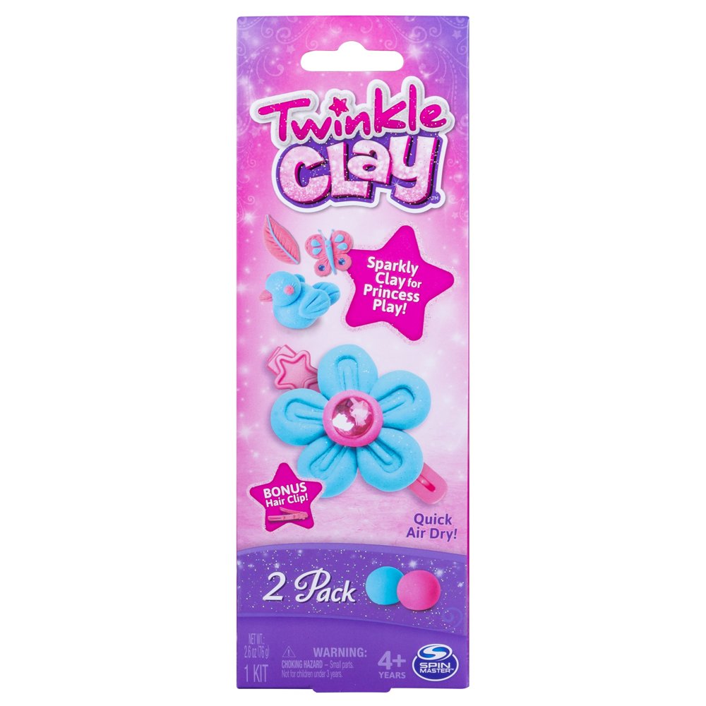 Twinkle Clay â Blue and Pink 2-Pack with Bonus Hair Clip, Makes Sparkly Air-Dry Clay Creations