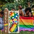 thumbnail image 2 of Love is Love Three Hearts Small Garden Flag 12.5 x 18 Inch Rainbow Lesbian Burlap Double Sided Garden Flag Gay Pride Progress Pride LGBT Outdoor Welcome Yard Flag, 2 of 6