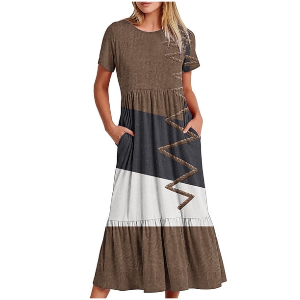 Vestido de Manga Corta para Mujeres Imprimir Cuello Redondo Vestido Impreso, Poliéster Casual Top para Diario, Fiesta Y Primavera Verano con Leggings