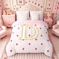 thumbnail image 3 of Meiyoeat Cute Gold Letter D Full Size Bedding Sets 7 Pieces for Girls, Strawberry Stripe Print Full Size Bed in a Bag, Pink Red,Pink Reversible, 3 of 6