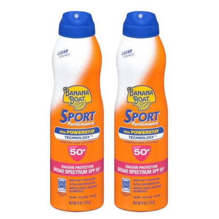 (2 Pack) Banana Boat Sport Performance Clear Spray Sunscreen Broad Spectrum SPF 50 - 6 (Best Broad Spectrum Sunscreen)