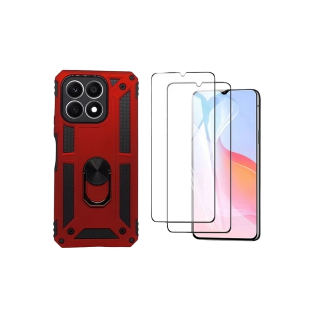 Funda Uso Rudo Con Anillo Magnético Para Honor X8b Rojo Más 2 Micas De Cristal Cely Vesmir