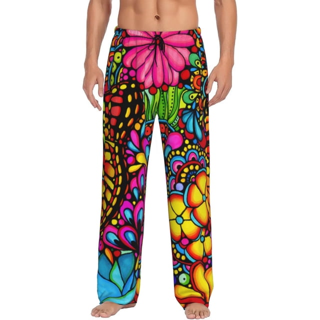 Fotbe Butterfly Garden Pantalones de Pijama para Hombre, Pantalones de Dormir, Pantalones de Casa con Cintura Ajustable y Bolsillos-X-Large