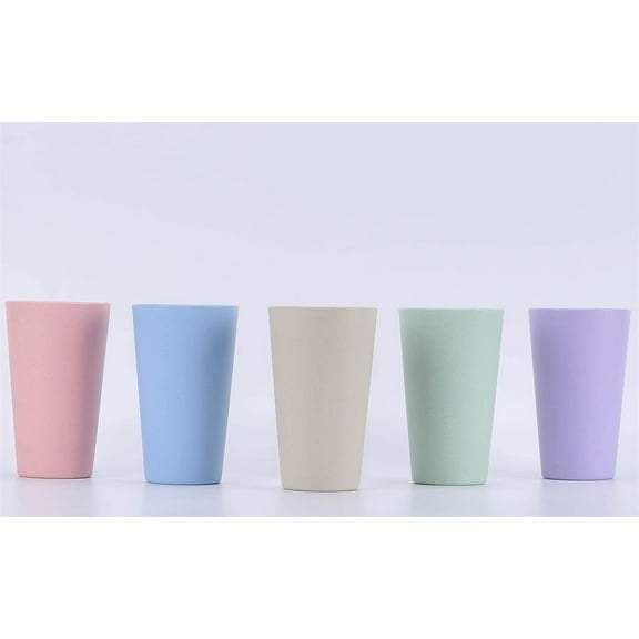 Set of 5 Wheat Straw Drinking Cups 16oz, Stackable Reusable Bathroom Rinse Cups for Water Juice Milk(5Color)