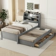 thumbnail image 4 of Harper & Bright Designs Twin Size Platform Bed Frame with Trundle and 3 Drawers, Wooden LED Platform Bed W/Hidden Storage Headboard & USB Port, Gray, 4 of 18