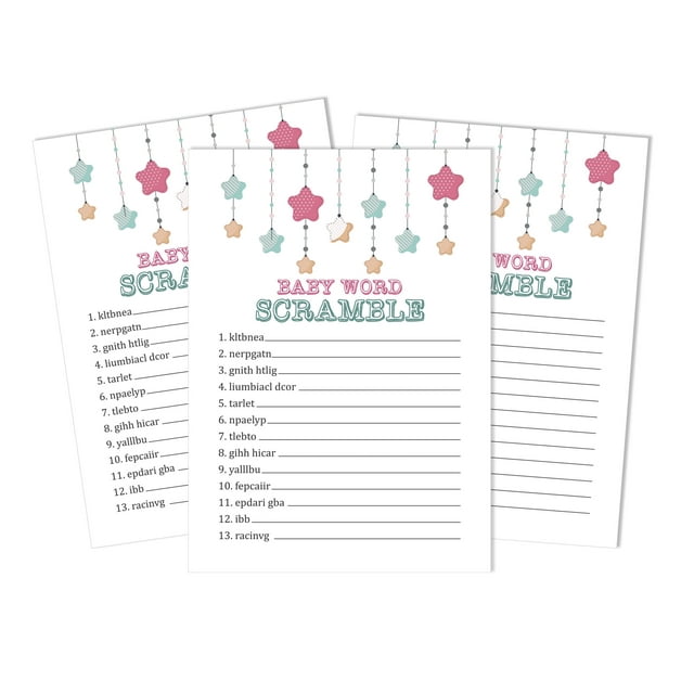 Inkdotpot Set Of 50 Baby ShowerWord ScrambleGame Cards Gender Neutral Star Party Supplies-Fun Baby Shower Game Favors