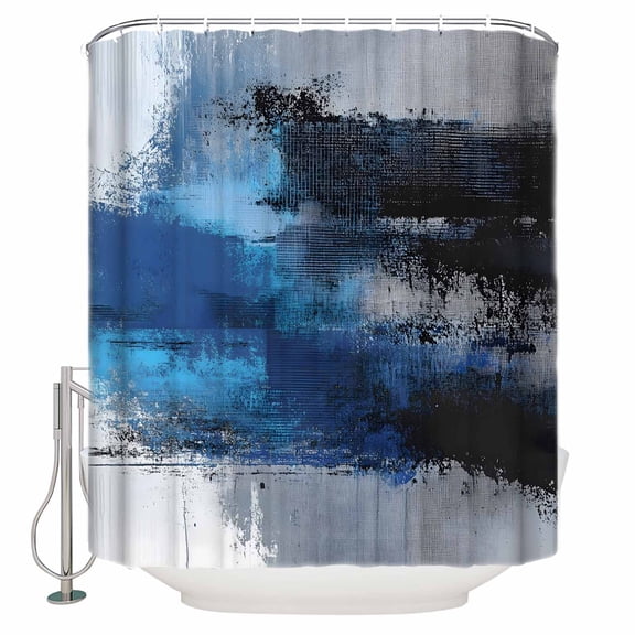 Abstract Oil Painting Shower Curtain, 36" x 72", Blue Grey Watercolor Modern Art Waterproof Bathroom Curtain Washable Shower Curtain Set with 12 Hooks