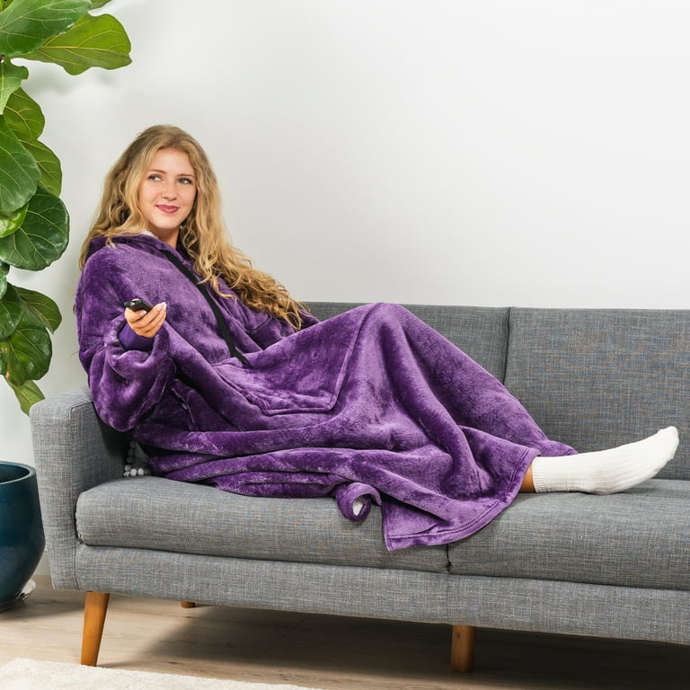 PAVILIA Plush Sherpa Hoodie Blanket, Oversized Sweatshirt with