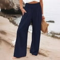thumbnail image 5 of Women Linen Palazzo Pants Summer Boho Wide Leg High Waist Casual Lounge Pant 2024 Beach Travel Vacation Outfits, 5 of 9