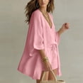 thumbnail image 6 of Ailaofu Women's Three Piece Solid Color Suit, Loose Cardigan V Neck Sleeveless Vest Drawstring Shorts Casual Set, Fashion Beach Suit, 6 of 8
