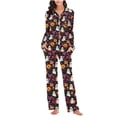 thumbnail image 2 of sdhkgrrt Women's Plus Size 2 Piece Pajama Set Collared Long Sleeve Shirt Wide Leg Pants Halloween Printed Lounge Outfit Soft Loose Matching Casual Fall Tracksuit, Purple L, 2 of 8