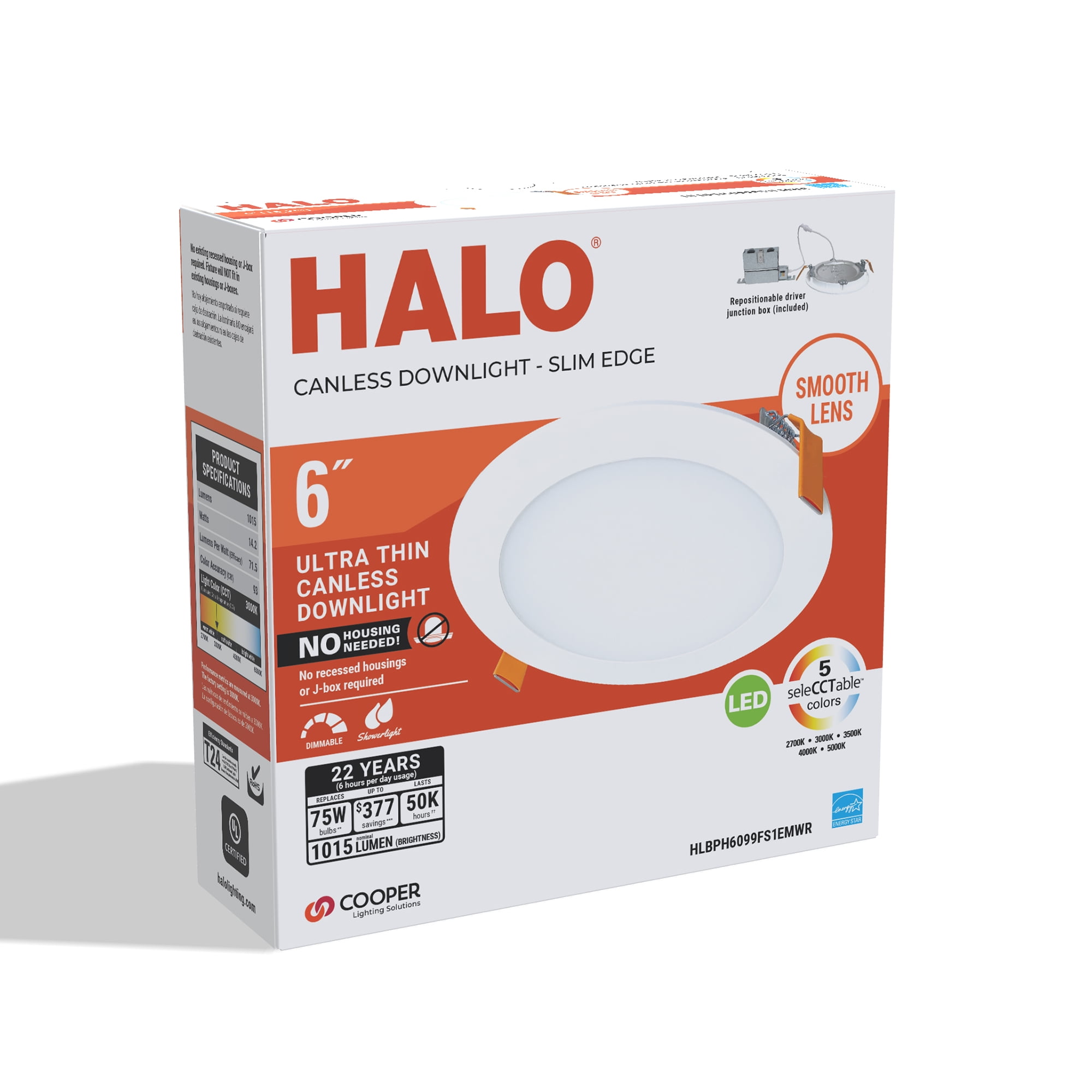 Halo 6" inch Recessed Canless LED Ceiling Light Direct Mount, White