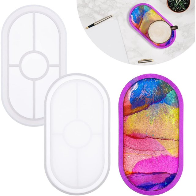 2 piezas de molde de resina de silicona para bandeja de bricolaje, moldes ovalados para hacer joyas, molde de fundición de resina epoxi transparente para bricolaje, contenedor