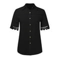 thumbnail image 4 of GigrtiJin Blouses for Women Dressy Casual Summer Lace Trim Short Sleeve Tops Button down Loose Collared Work T Shirts, 4 of 5