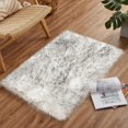thumbnail image 1 of LAICAIW Throw Rugs 2x3 Small Rug White and Grey Tips Faux Fur Rug Furry Washable Rug for Bedroom Dorm Nursery Bedside Rug Room Decor Small Carpet Faux Sheepskin Rug, Rectangle, 1 of 7