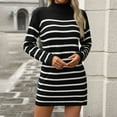 thumbnail image 2 of HAPIMO Women's Mini Straight Dress Fashion Stripe Knitted Sweaters Elegant Casual Knitted High Neck Fall Dress Long Sleeve Spring Workout Holiday Black XL, 2 of 5