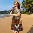 thumbnail image 4 of Disketp Haystack Meditating Cat para Vestido de Manga Corta para Mujeres, Vestidos de Verano para Mujeres, Casual y Holgado para la Playa, 4 of 6