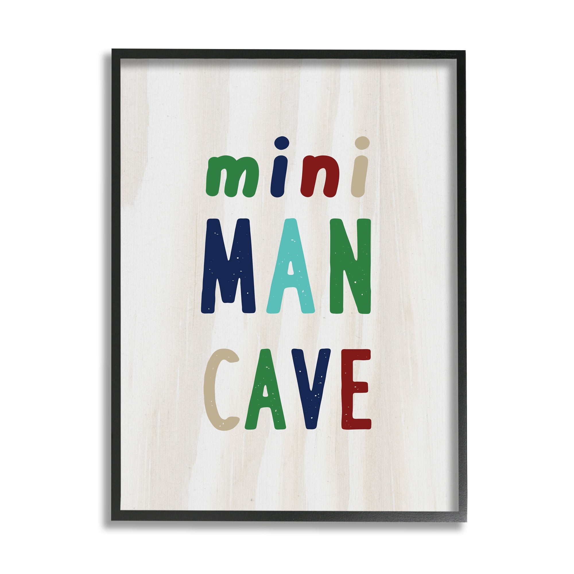 Stupell Industries Playful Mini Man Cave Text Grain Pattern Graphic Art Black Framed Art Print Wall Art, 24x30, by Lil' Rue