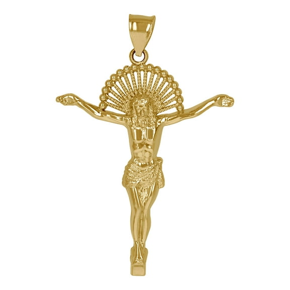 10k Two-tone Gold Mens Crucifix Religious Charm Pendant 53.9x35.9mm Wide Necklace for Men