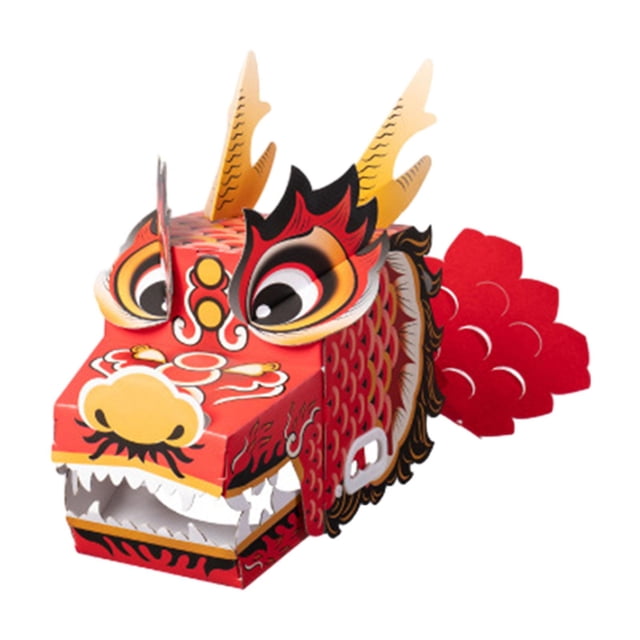 Paquete de Material para hacer cabeza de dragón, juguete DIY con cabeza de dragón, manualidades de papel 3D, Festival, artesanía a mano para niños, , Rojo