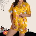 thumbnail image 2 of MEZZALL Women Halloween Printed Pajama Lapel Collar Short Sleeve Tops Cozy Home Loungewear Shorts For Fall Holidays Stylish 2 Piece Pjs, 2 of 6