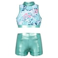 thumbnail image 4 of TiaoBug Kids Girls Jazz Hip-hop Dance Outfits Sequins Crop Top Metallic Bottoms Set Tropical Palm Leaves 8, 4 of 7