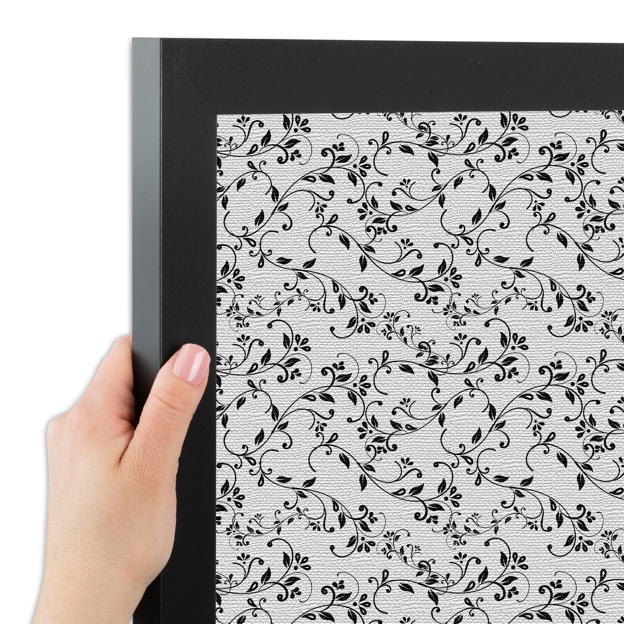 PinPix 24x24 Custom Cork Bulletin Board Black Flower - Leaf Poster Board Has a Fabric Style Canvas Finish, Framed in Black Flower - Leaf, by ArtToFrames (PinPix-178)