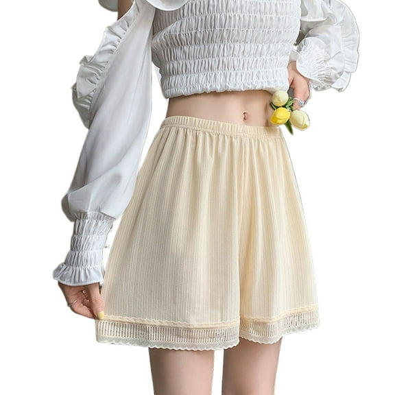 Aellinatey Women Lace Edge Half Slip Shorts Underpants Ice Silk Wide Leg Loose Pettipants