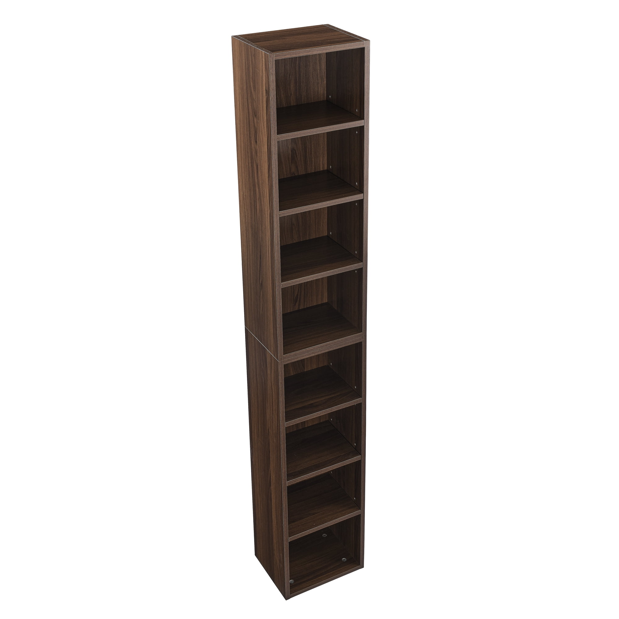 71''T Combined Book Shelf, Adjustable Narrow Storage Cabinet, Tower Display Rack for CD DVD Storage, Corner Wall Bookcase w/Adjustable Shelf, Brown