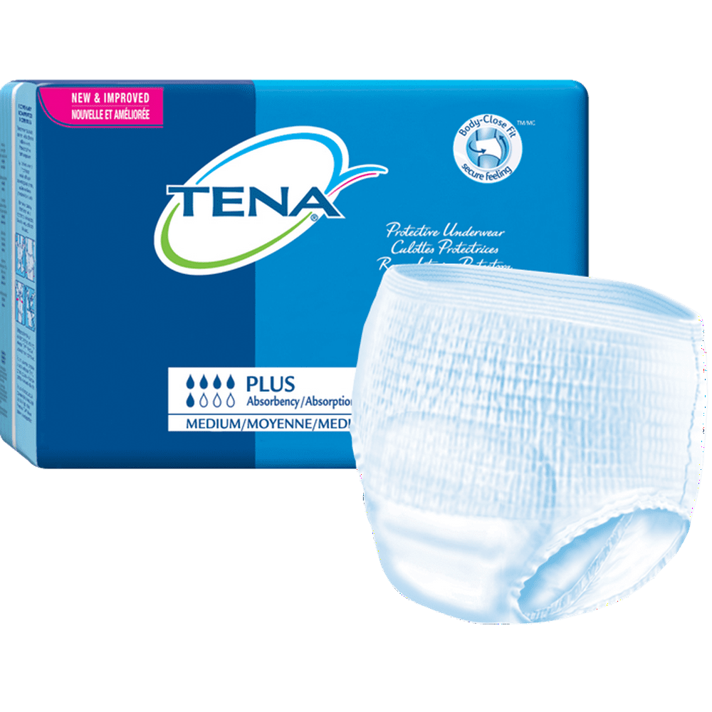 TENA Plus Adult Absorbent Underwear 72238 Medium Pack of 18, White