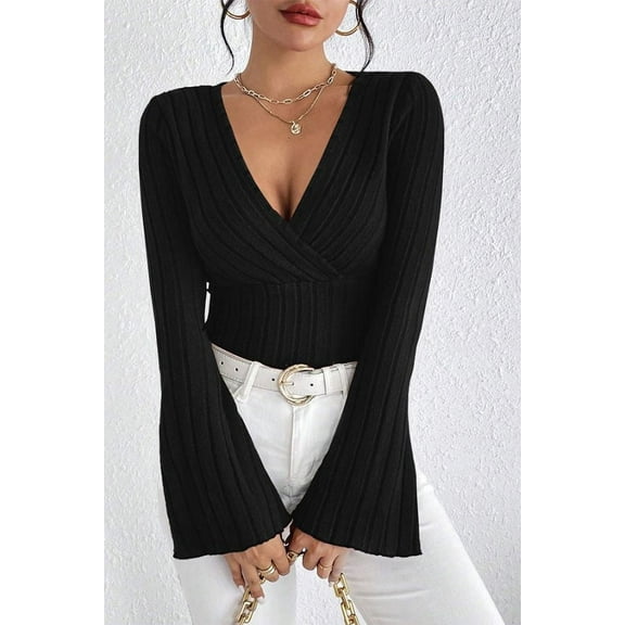 Surplice Neck Wrap Top (S, Black)