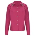 thumbnail image 5 of XFLWAM Women's Puff Long Sleeve Button Down Shirts Lapel V Neck Rhinestone Collar Work Blouses Business Casual Tops, 5 of 7