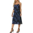 thumbnail image 4 of INSPIRE CHIC Floral Pleated Dress for Women's Ruffle Spaghetti Strap Off-Shoulder Dresses Dark Blue M, 4 of 4