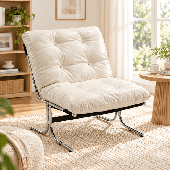 Mid-Century Modern Faux Leather Bauhaus Inspired Chrome Leg Lounge Chair