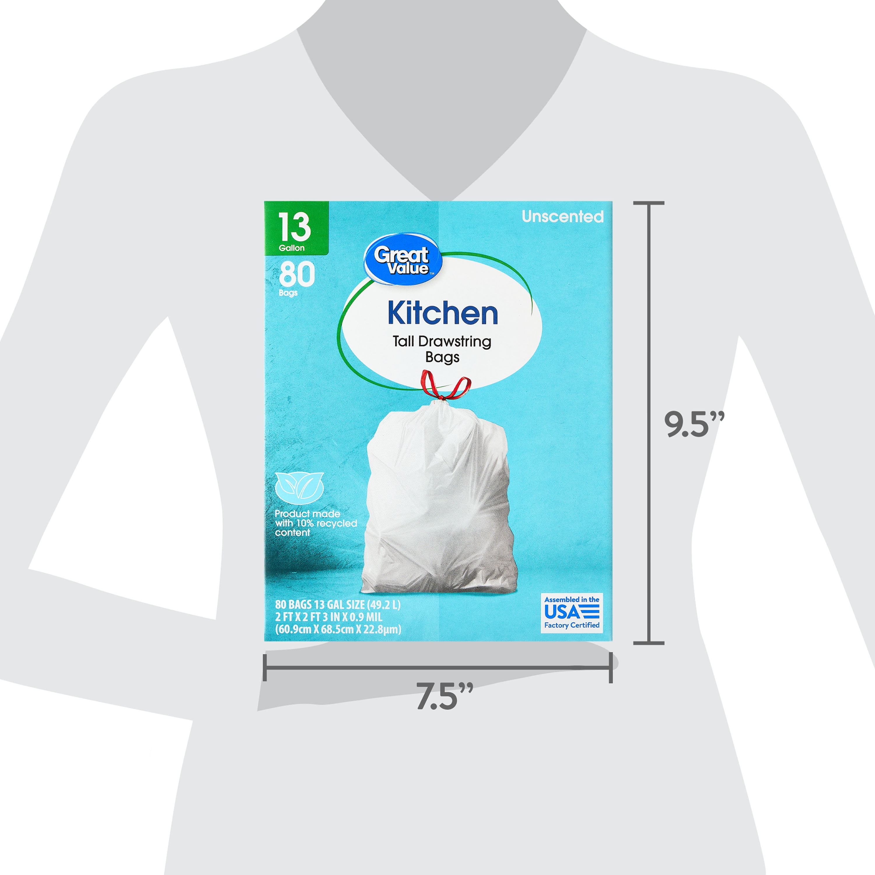 Great Value 13-Gallon Drawstring Tall Kitchen Bags, 80 Bags