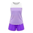 thumbnail image 2 of Bosfbaoi Two Piece Sets for Women Crew Neck Striped Sleeveless Tank Top and Drawstring Elastic Waist Shorts Casual Womens Summer Outfits, 2 of 7
