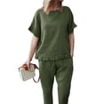 thumbnail image 2 of LilyLLL Womens Plus Size Cotton Linen Playsuit Outfit Tops Pants Co ord Loungewear Suit, 2 of 4