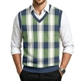 thumbnail image 2 of Dwellite Mens Plaid Sweater Vest Casual Sleeveless Knit Pullover V Neck Business Office Fall Winter Sweaters Green 4XL, 2 of 7
