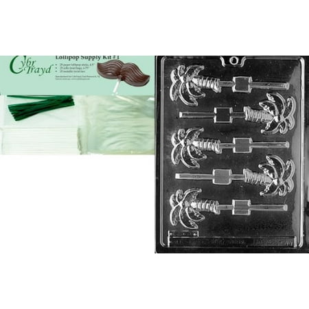 Chocolate Fruit Tree (Cybrtrayd Palm Tree Lolly Fruits and Vegetables Chocolate Mold with Lollipop Supply Bundle of 25 Lollipop Sticks, 25 Cello Bags, 25 Green Twist Ties and)
