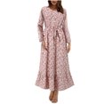 thumbnail image 2 of Ovzne Robes d'Été pour Femmes 2025 Robe Mode Femmes Imprimé Floral Col Rond à Lacets Boutonnage Manches Longues Fermeture à Glissière à Lacets Robe à Taille Rétractable Robe de Printemps Robe à Manches Longues Imprimée Clea, 2 of 7