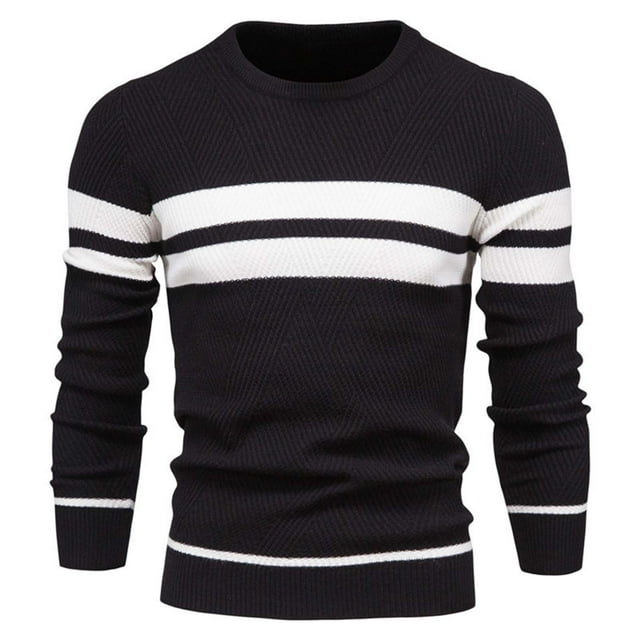 GigrtiJin Chandail Rayé pour Hommes Col Rond Colorblock Slim Chandails d'Hiver Thermiques Chauds Tricotés