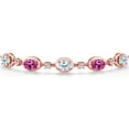 thumbnail image 3 of 18K Rose Gold Plated Silver Sky Blue Aquamarine and Pink Created Sapphire and Moissanite Tennis Bracelet for Women | 4.05 Cttw | Gemstone March Birthstone | Oval 7X5MM | Fully Adjustable 10 inch, 3 of 6