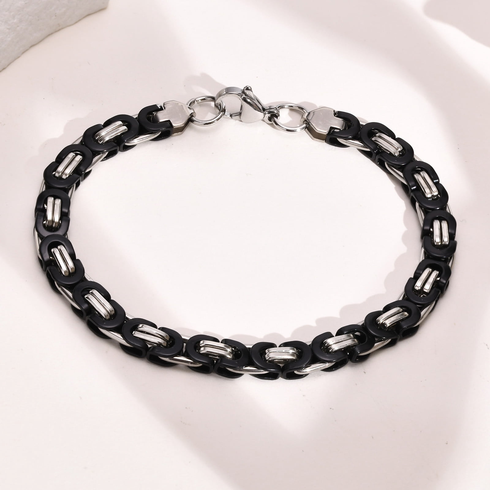 Two Tone Byzantine Bracelets for Men Boys,8.5mm 14K White Gold Braided Link Wristband,Stylish Jewelry Gift for Him
