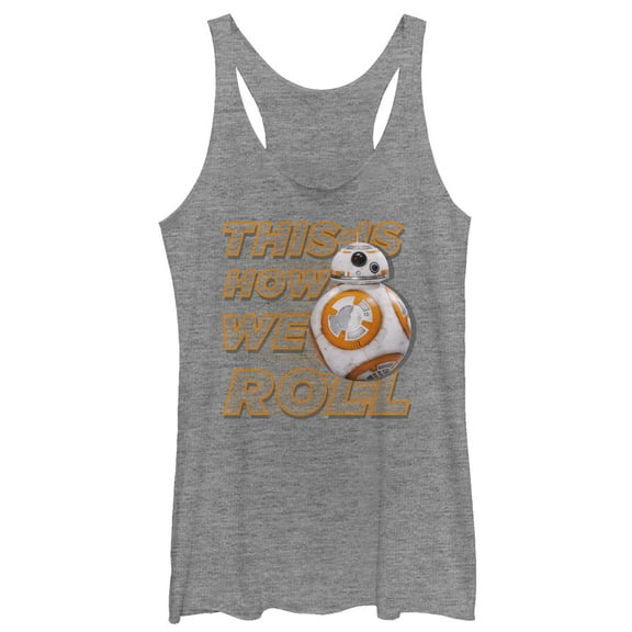 Women's Star Wars The Force Awakens BB-8 This is How We Roll  Racerback Tank Top Gray Heather 2X Large